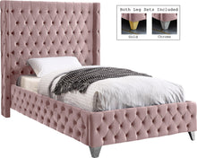 Load image into Gallery viewer, Savan Pink Velvet Twin Bed
