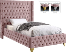 Load image into Gallery viewer, Savan Pink Velvet Twin Bed image
