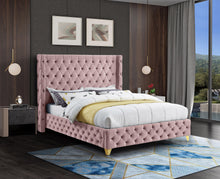 Load image into Gallery viewer, Savan Pink Velvet Full Bed
