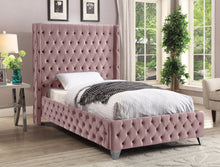 Load image into Gallery viewer, Savan Pink Velvet Twin Bed
