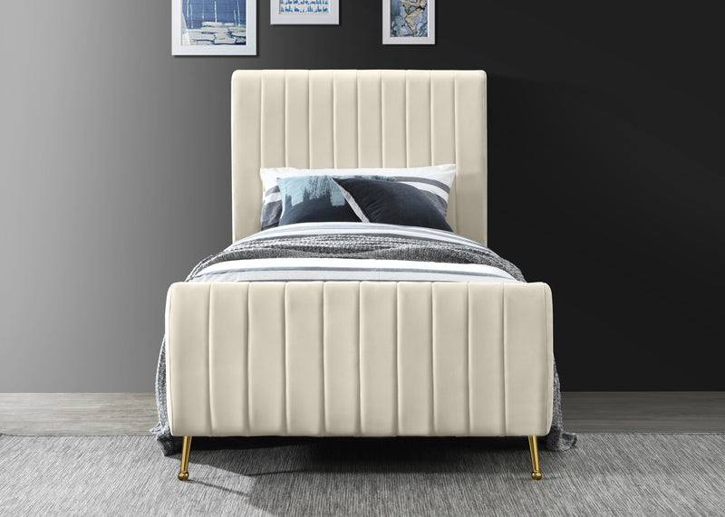 Zara Cream Velvet Twin Bed (3 Boxes)