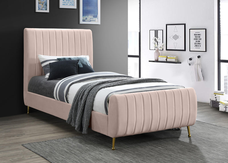 Zara Pink Velvet Twin Bed (3 Boxes)