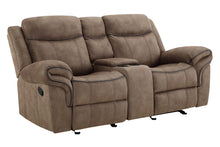 Load image into Gallery viewer, New Classic Furniture Harley Glider Console Loveseat with Dual Recliners in Light Brown image
