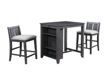 Load image into Gallery viewer, HESTON 36&quot; STORAGE COUNTER TABLE SET W/2 CHAIRS-GRAY
