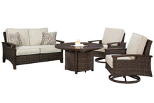 Load image into Gallery viewer, Paradise Trail Outdoor Loveseat, Lounge Chairs and Fire Pit Table
