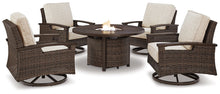 Load image into Gallery viewer, Paradise Trail Paradise Trail Fire Pit Table with 4 Nuvella Swivel Lounge Chairs
