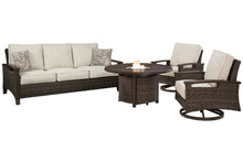 Load image into Gallery viewer, Paradise Trail Outdoor Sofa, Lounge Chairs and Fire Pit Table image
