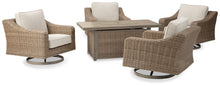 Load image into Gallery viewer, Beachcroft Beachcroft Fire Pit Table with Four Nuvella Swivel Lounge Chairs

