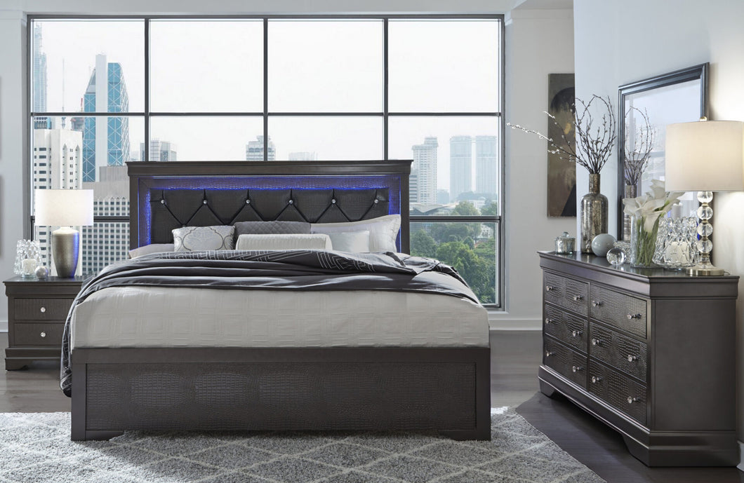 Pompei Metallic Grey Bed Group With Led