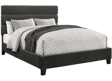 Load image into Gallery viewer, Pulaski ACH All-In-One Queen Horizontally Channeled Upholstered Bed in Grey image
