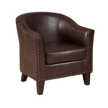 Load image into Gallery viewer, Pulaski Brown Faux Leather Barrel Accent Chair image
