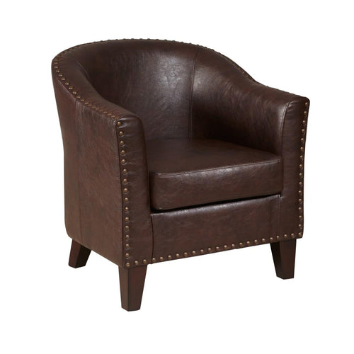 Pulaski Brown Faux Leather Barrel Accent Chair image