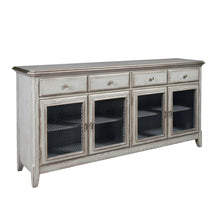 Load image into Gallery viewer, Pulaski Farmhouse Credenza with Wire Mesh Door Inserts in Soft Periwinkle Blue
