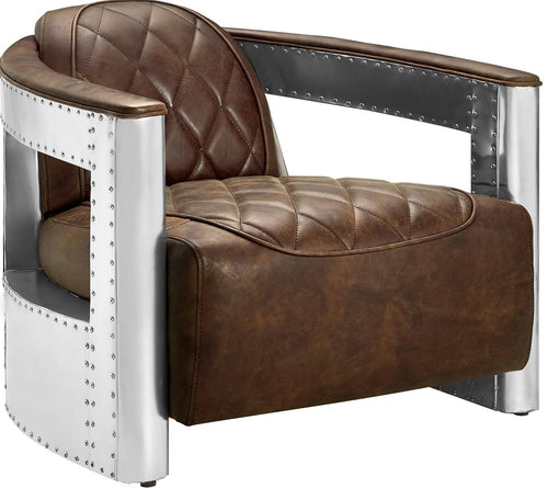 Pulaski Riveted Leather Aviation Arm Chair in Barrel Brown image