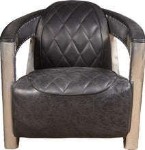 Load image into Gallery viewer, Pulaski Riveted Leather Aviation Arm Chair in Charcoal Black image
