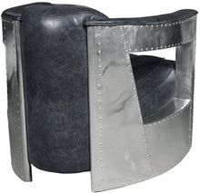 Load image into Gallery viewer, Pulaski Riveted Leather Aviation Arm Chair in Charcoal Black
