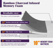 Load image into Gallery viewer, Nasturtium 10&quot; Twin Bamboo Charcoal Infused Memory Foam
