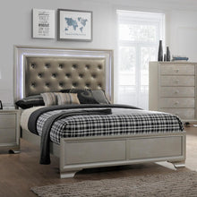 Load image into Gallery viewer, Crown Mark Lyssa Queen Upholstered Panel Bed in Embossed Crocodile Pattern image
