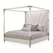 Load image into Gallery viewer, AICO Penthouse King Canopy Channel Tufted Upholstered Bed in Ash Gray
