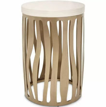 Load image into Gallery viewer, AICO La Rachelle Round Chair Side Table w/ Metal Base in Medium Champagne image
